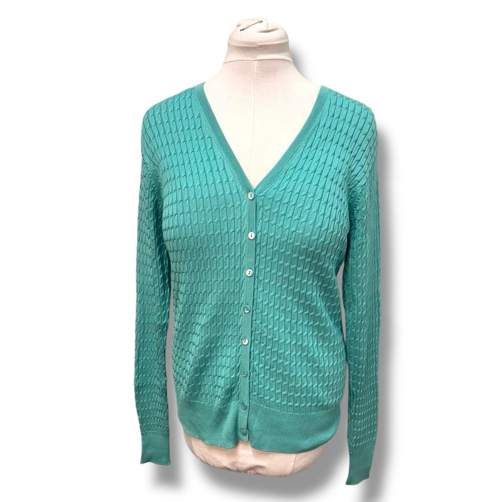 Evelyn & Arthur Women’s V Neck, Button Down Silk Sweater Cardigan, Green, size L